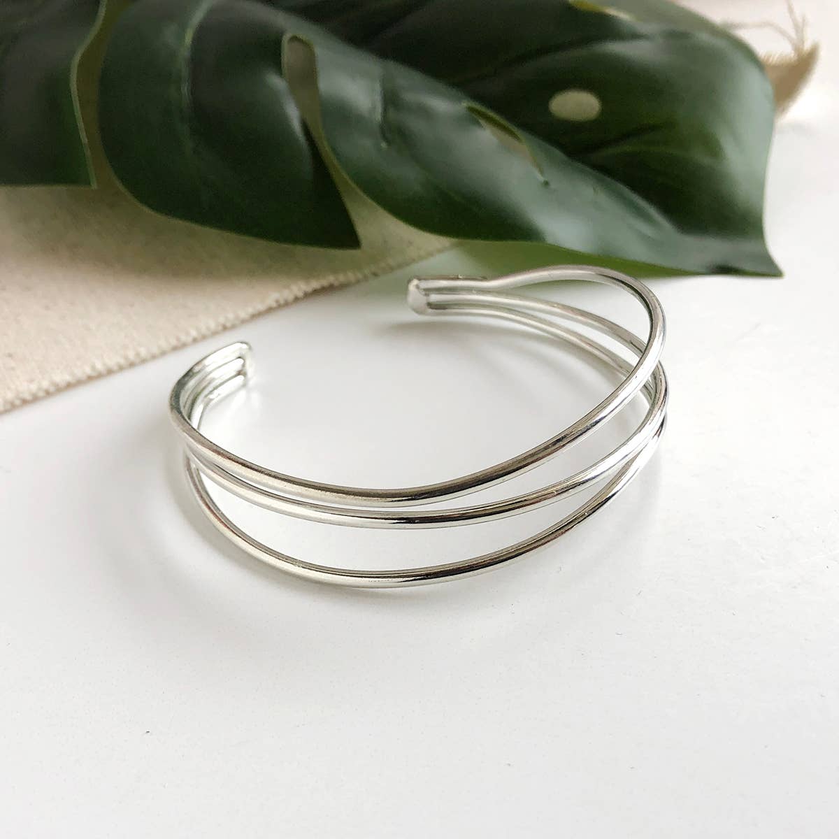 Layered Waves Cuff: Silver