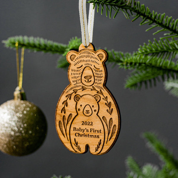 Baby Cub First Christmas Wood Ornament