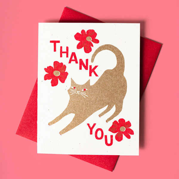 Thank You Cat with Blossoms Card