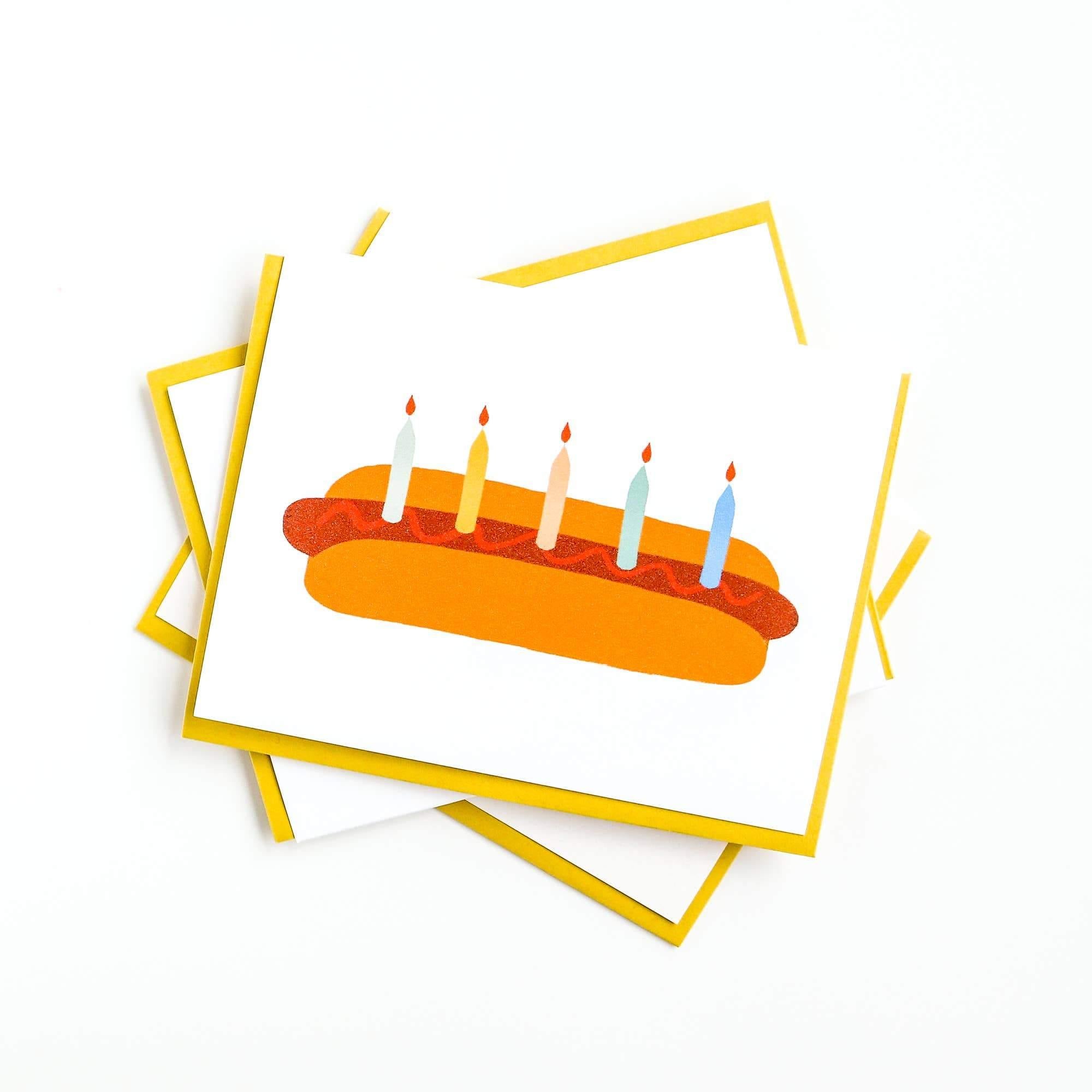 paper and stuff - Happy Birthday Hotdog Cake A2 Greeting Card - DIGS