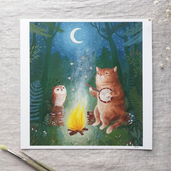 Cat and Owl Art Print