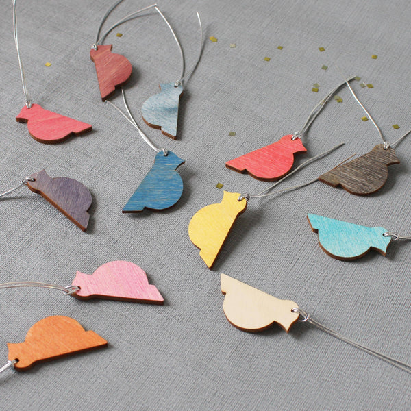 Colored Bird Decorations, Set Of 12
