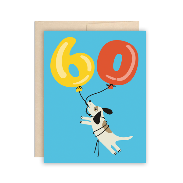 60th Birthday Balloons + Dog Card