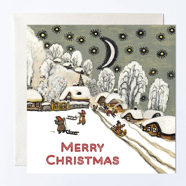 Winter Sledding Merry Christmas Card