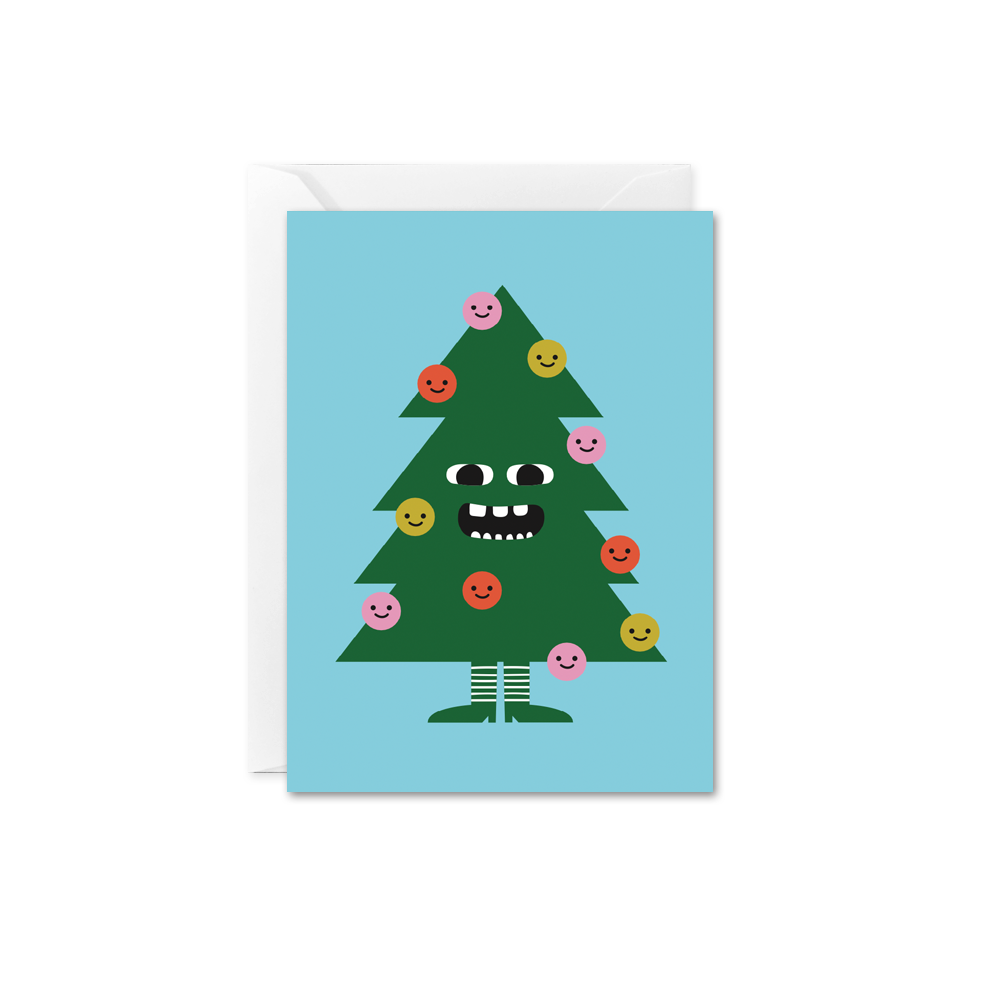 Funny Christmas Tree Face Enclosure Mini Card