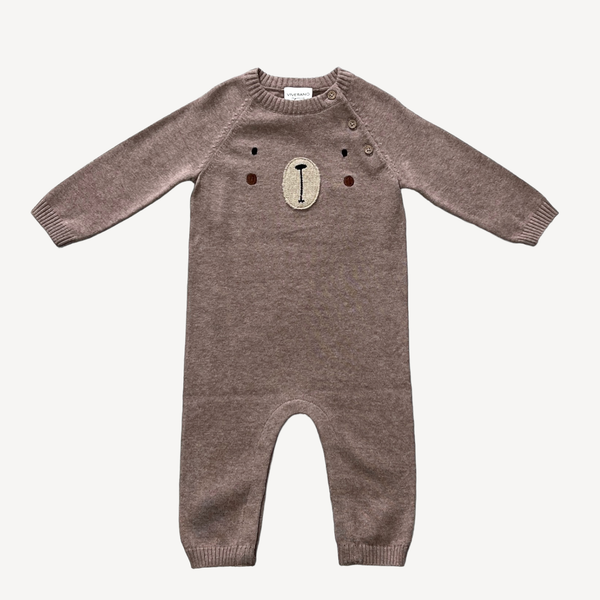 Bear Embroidered Long Sleeve Baby Jumpsuit