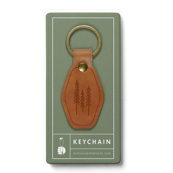 Evergreen Trees Leather Keychain