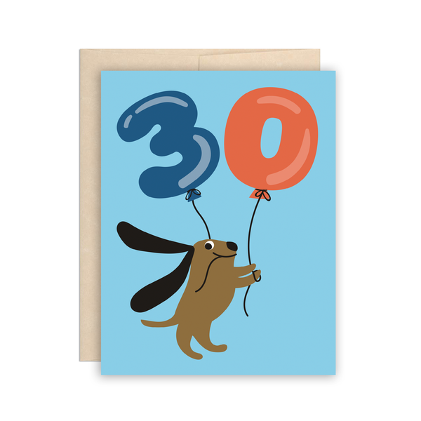 30th Birthday Balloons + Dog Card