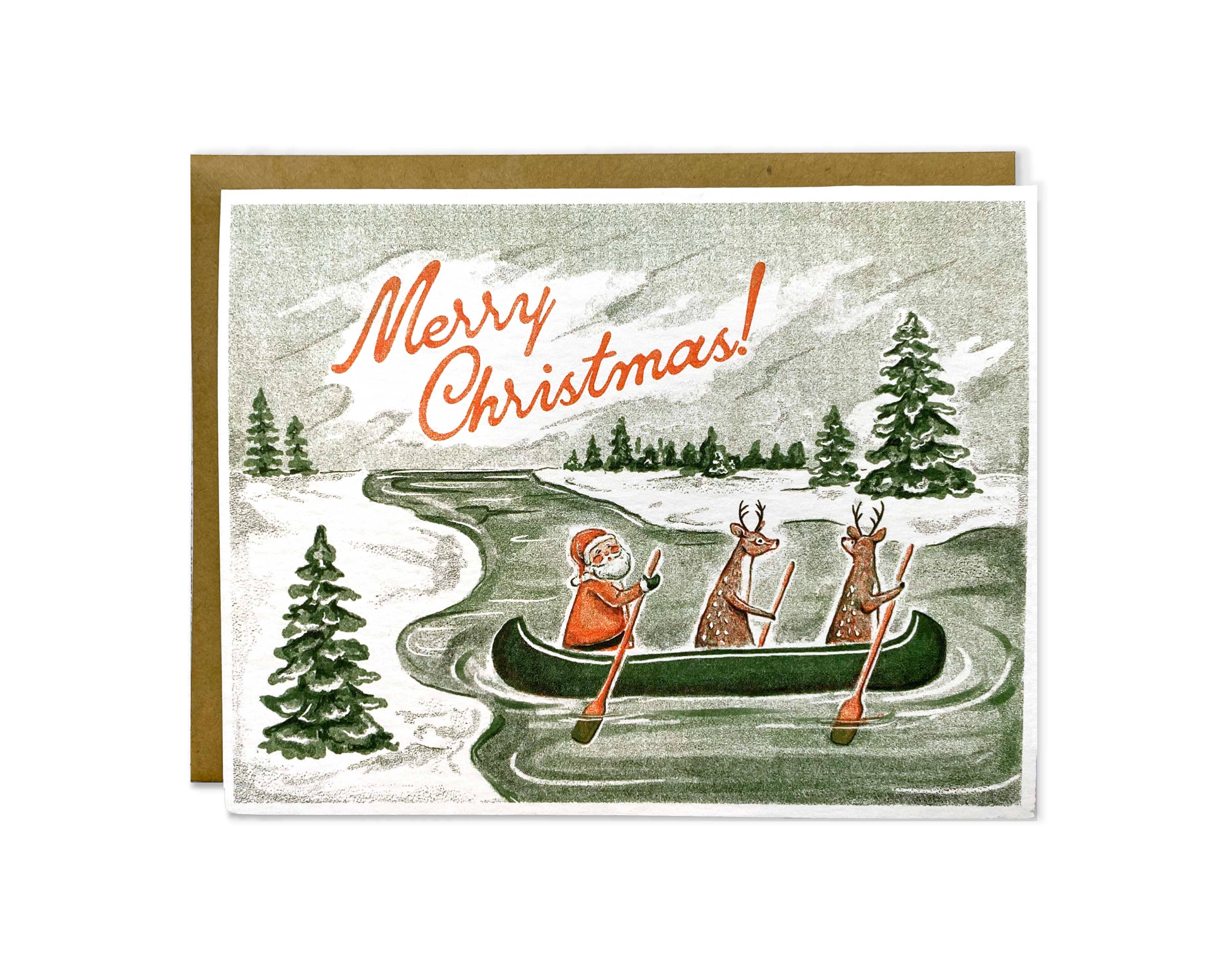 Christmas Santa Canoe Greeting Card