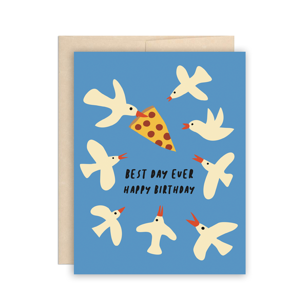 Pizza & Seagulls Birthday Card