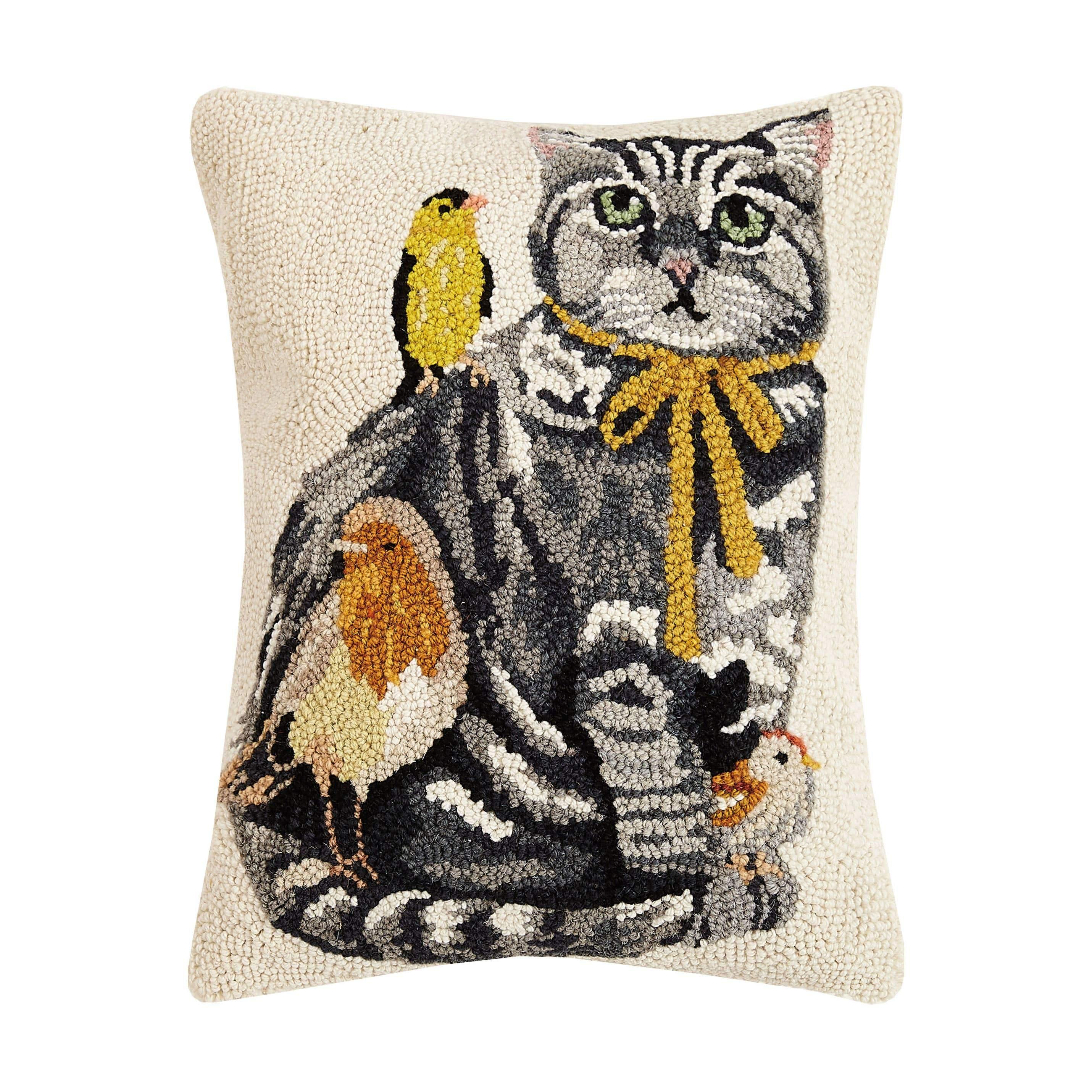 Cat With Birds Hook Pillow - DIGS