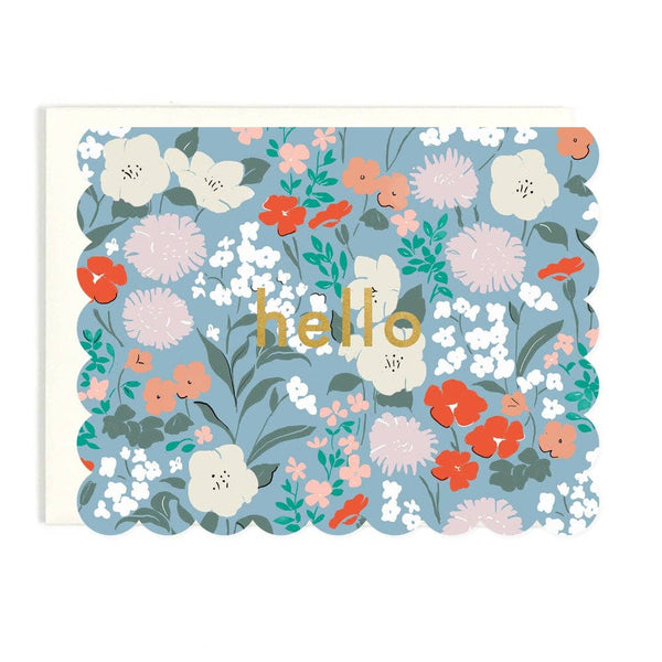 Hello Scalloped Floral Card