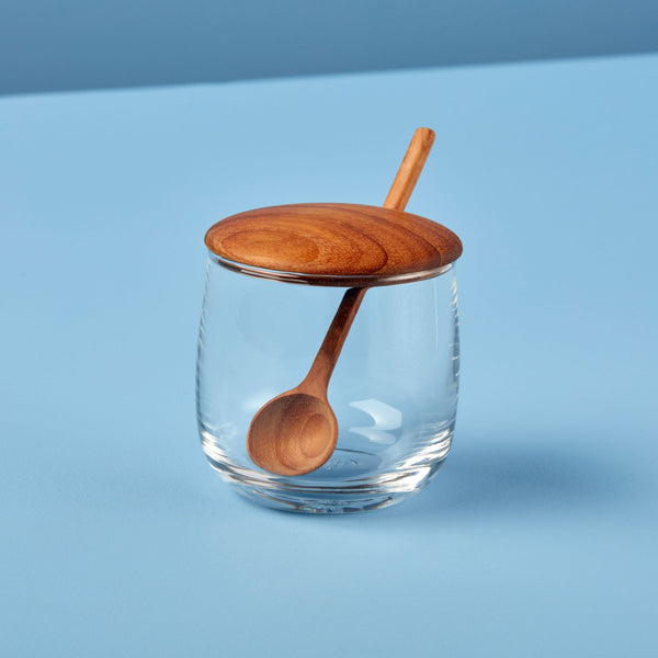 Glass Jar with Teak Lid + Spoon