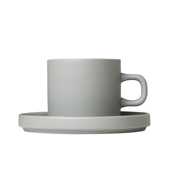 PILAR Stoneware Coffee Cups + Saucers Set/2