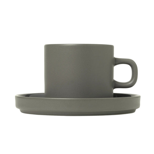 PILAR Stoneware Coffee Cups + Saucers Set/2