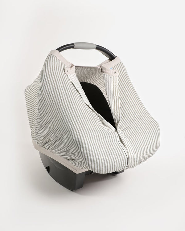 Cotton Muslin Car Seat Canopy: Grey Stripe