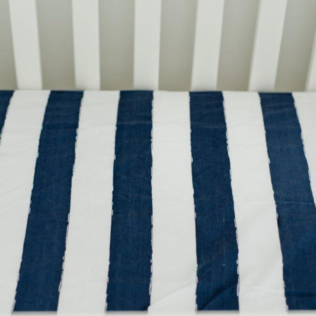 Cotton Percale Crib Sheet: Navy Stripe