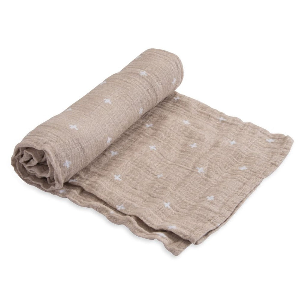 Cotton Muslin Swaddle: Taupe Cross