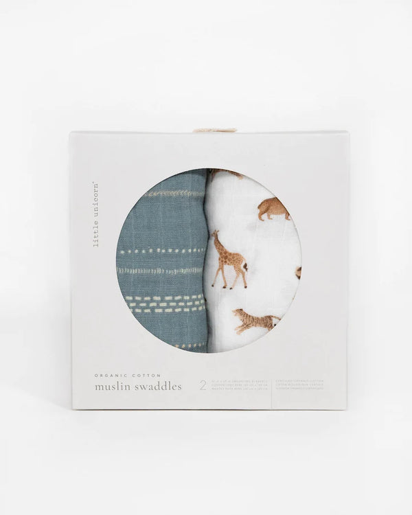 Organic Cotton Muslin Swaddle 2 Pack: Animal Crackers
