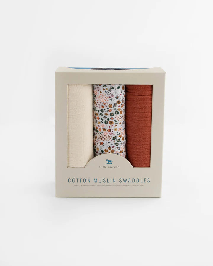 Cotton Muslin Swaddle 3 Pack: Pressed Petals