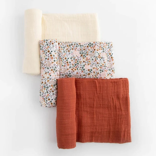 Cotton Muslin Swaddle 3 Pack: Pressed Petals