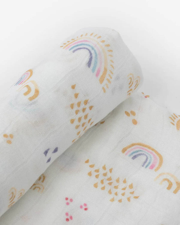 Deluxe Bamboo Muslin Swaddle: Rainbows & Raindrops