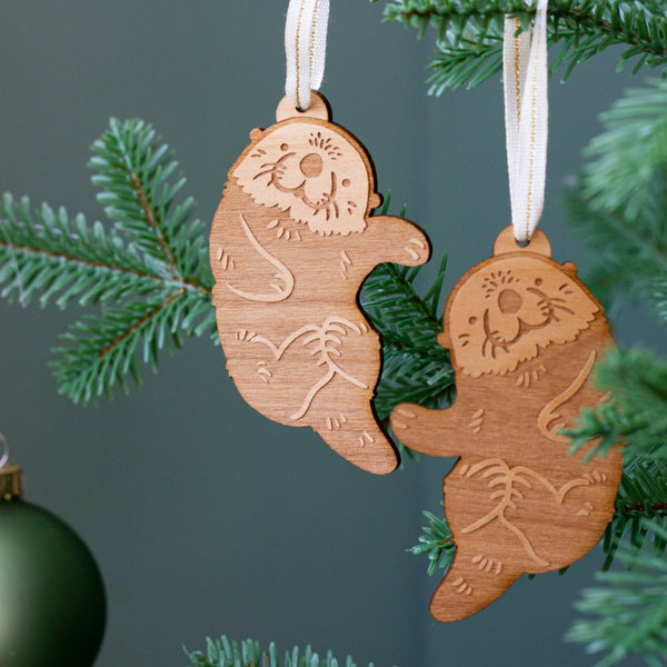Otters Pair Wood Ornament