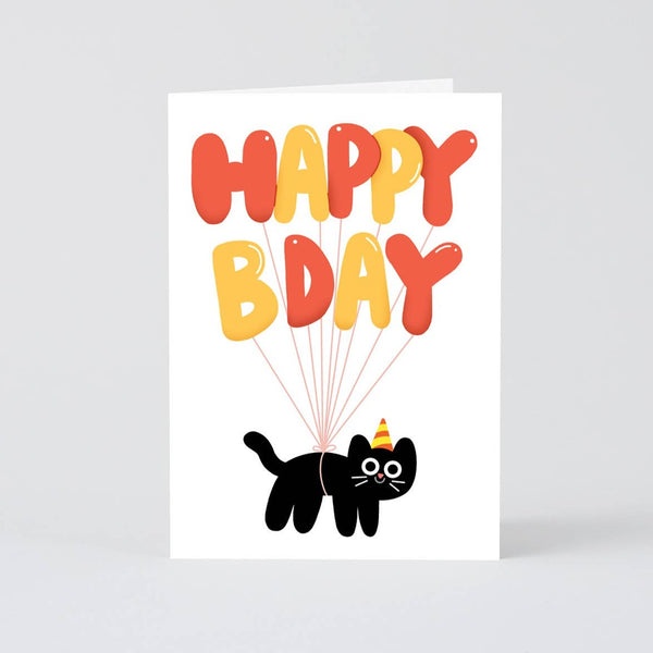 Happy Bday Cat Balloons Card