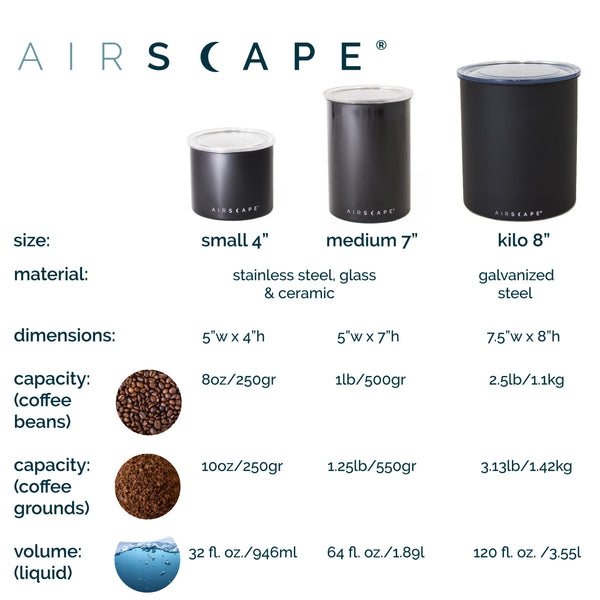 Airscape Coffee and Food Storage Canister - Medium 7 Can, Charcoal (Matte Black)
