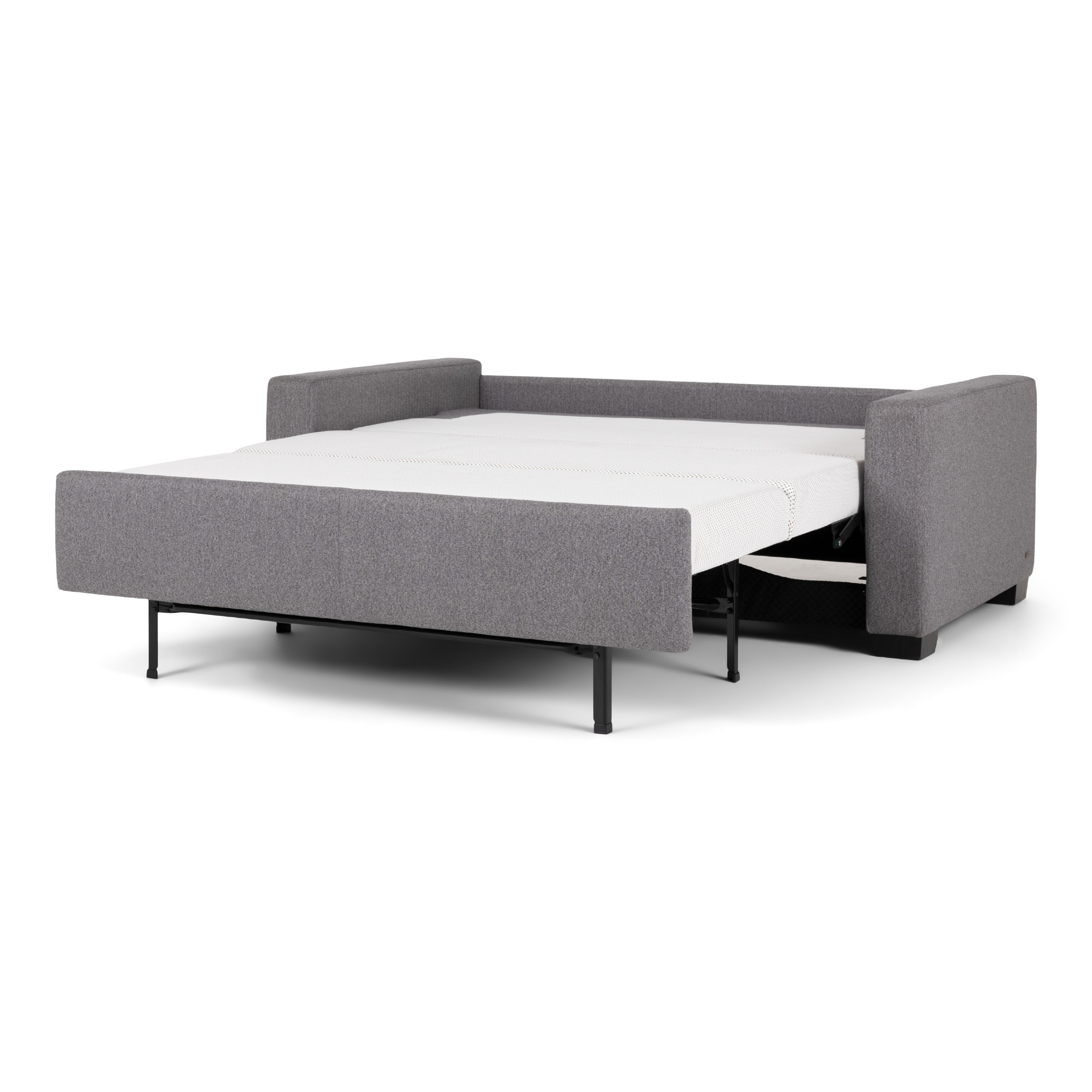 American Leather Silver Sleeper Sofa with bed open on white background - DIGS