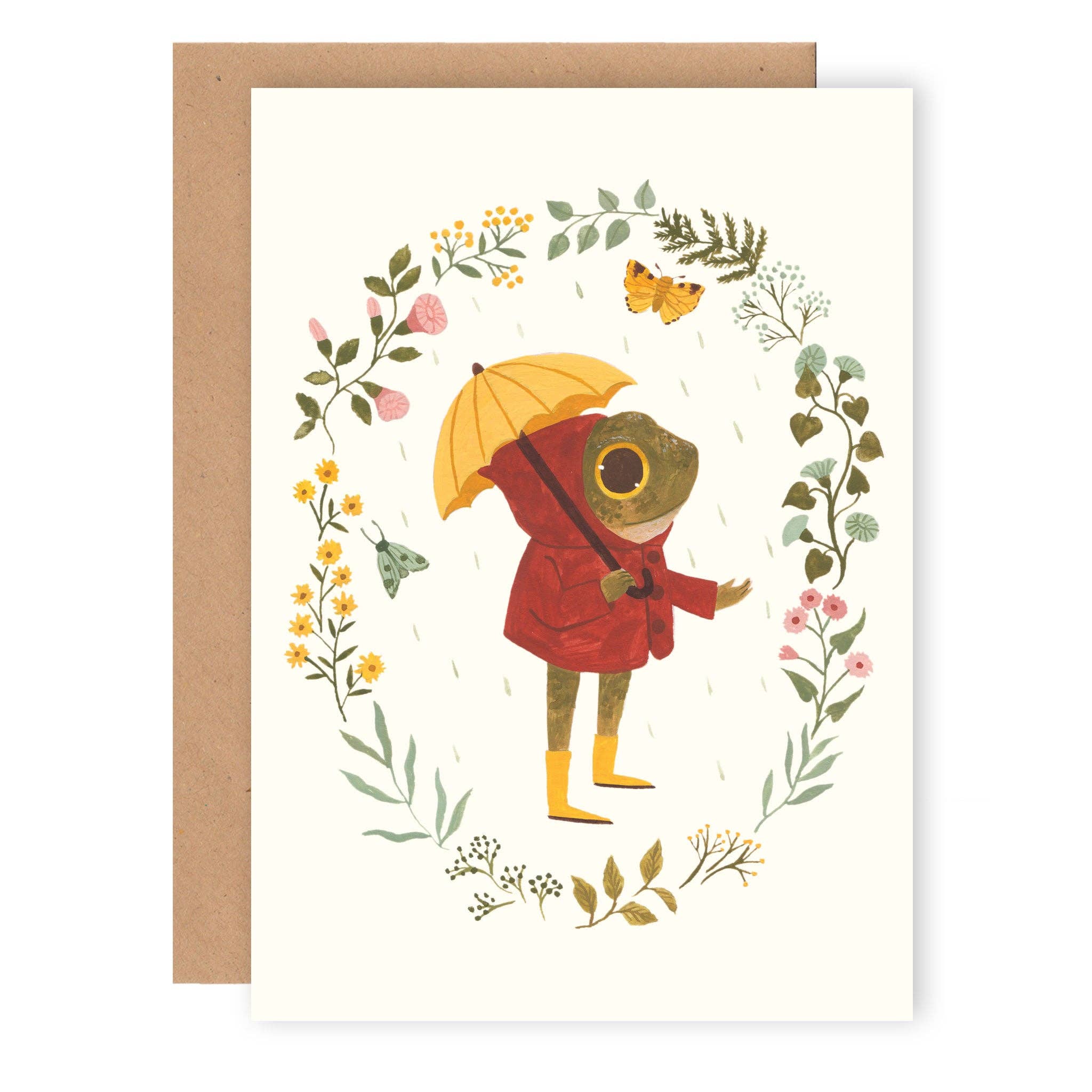 Rainy Day Frog with Umbrella Card