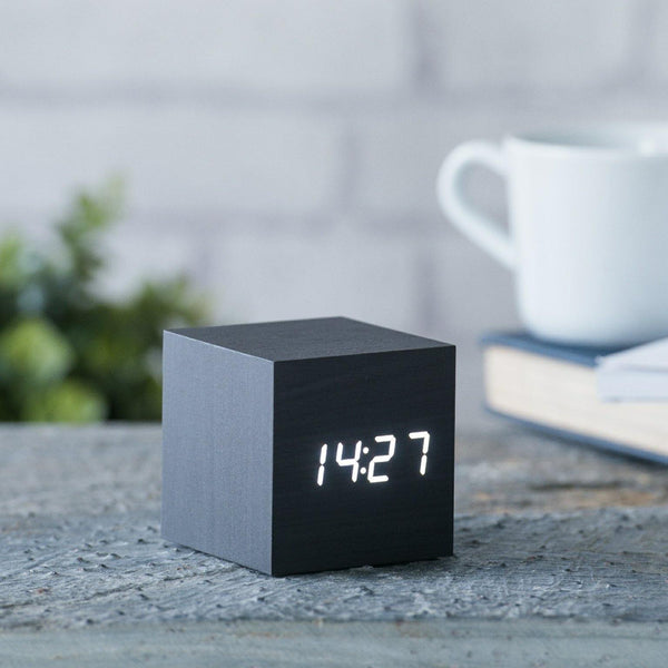 Cube Click Alarm Clock: Black/White LED - DIGS