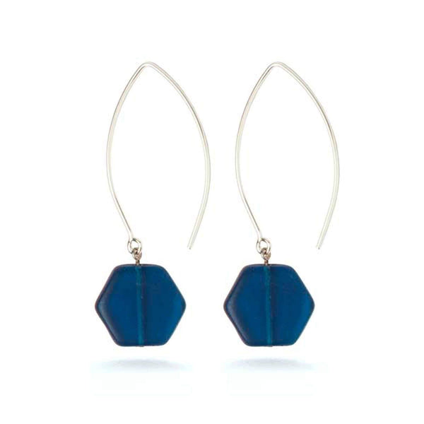 Blue Glass Hexagon Earrings - DIGS