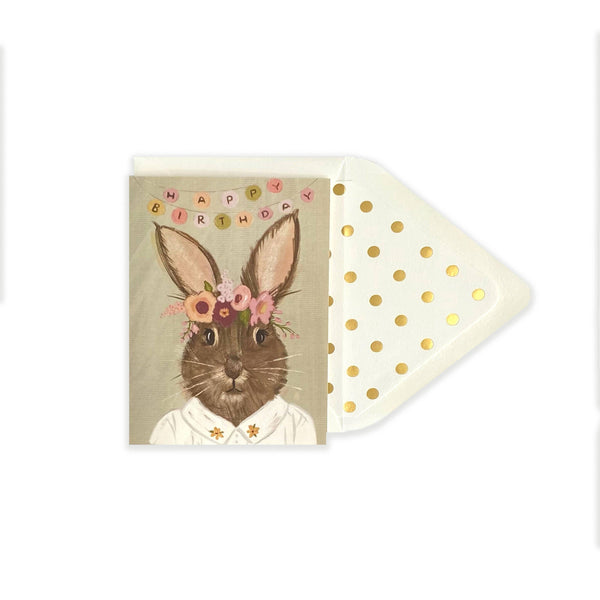 Happy Birthday Hare Floral Wreath Card - DIGS