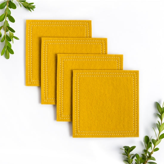 Merino Wool Felt Coasters - mustard yellow