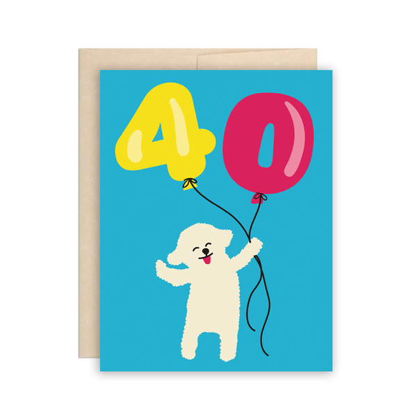 40th Birthday Balloons + Dog Card