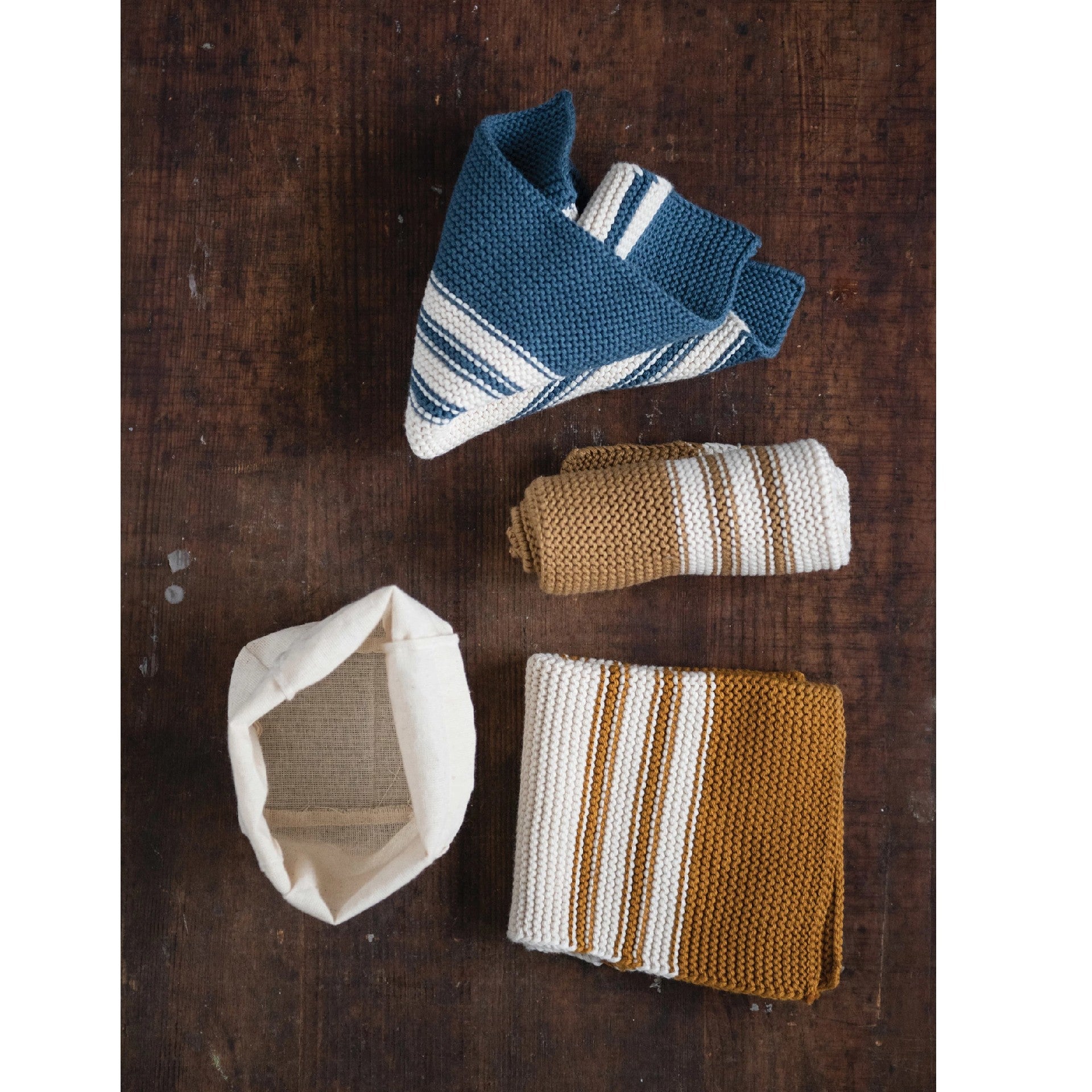 Knit Striped Dish Cloth Set