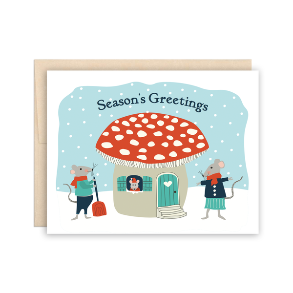 Storybook Season Mushroom Mice Holiday Christmas Card - DIGS