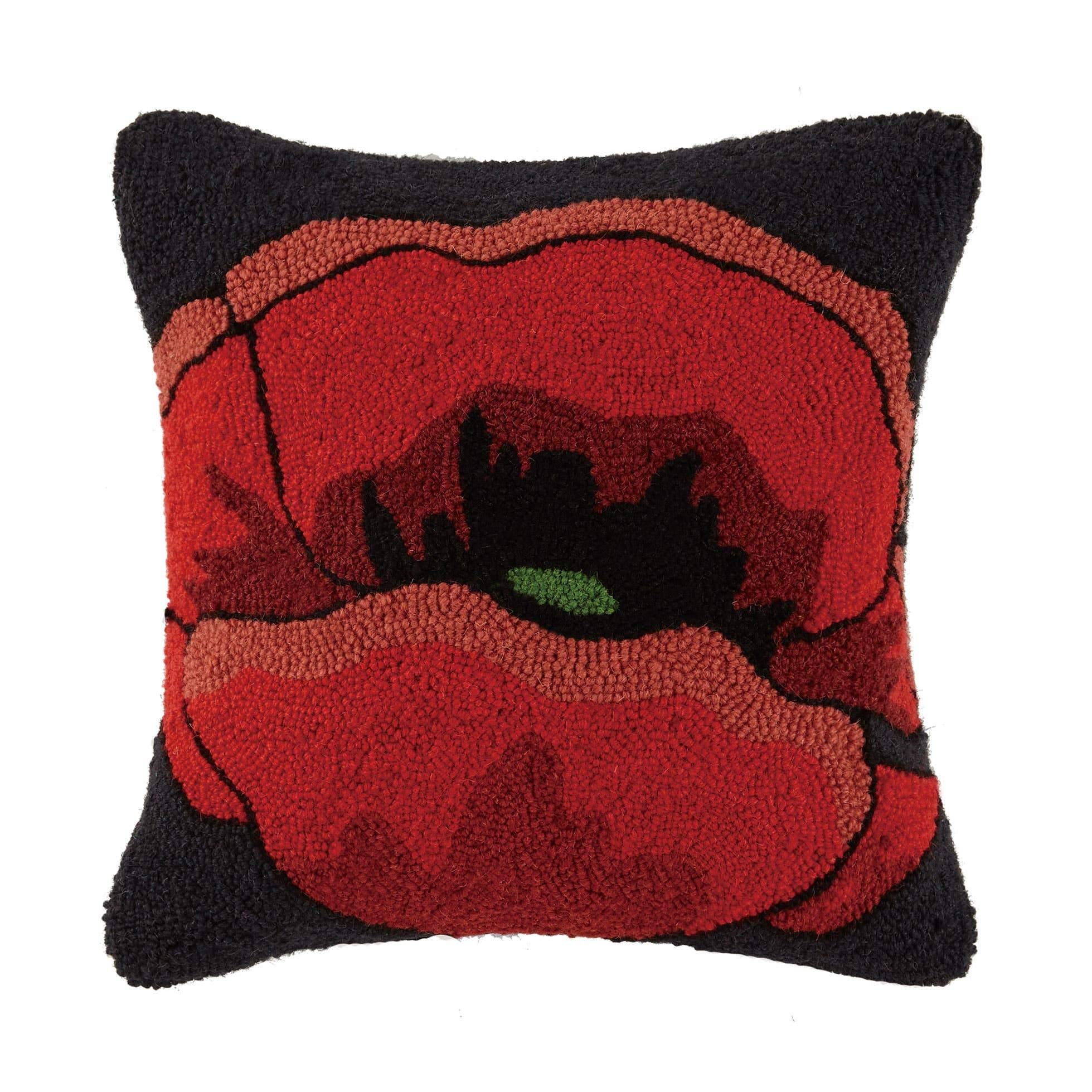 Red Poppy Black Ground Hook Pillow - DIGS