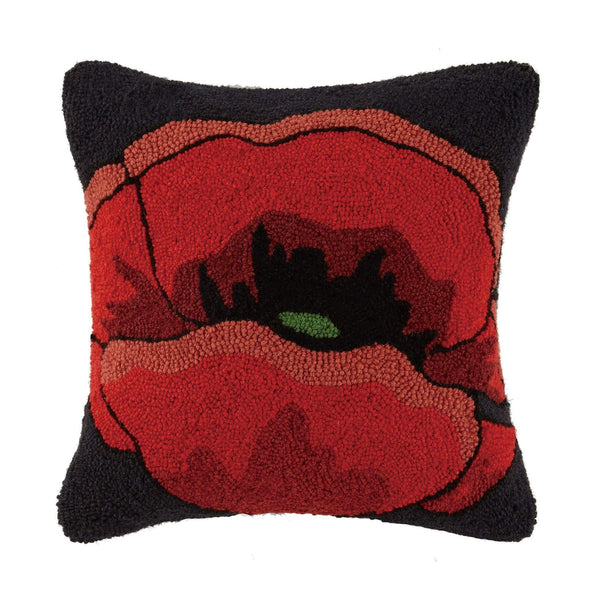Red Poppy Black Ground Hook Pillow - DIGS