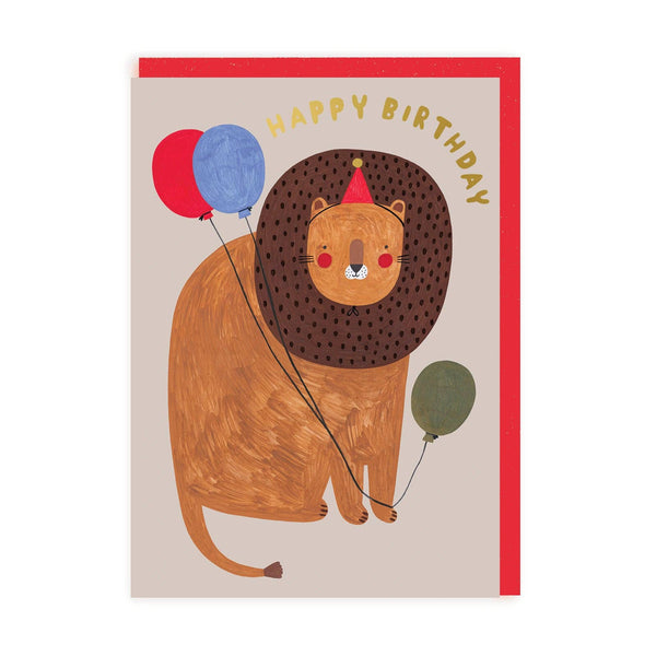 Happy Birthday Lions with Balloons Greeting Card