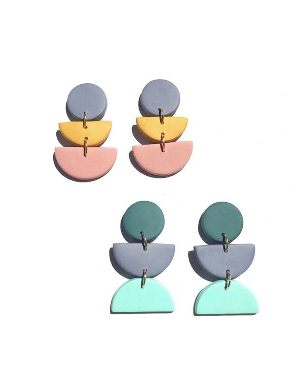 Sigfus Designs: Pink/Yellow Color Block Earrings - DIGS