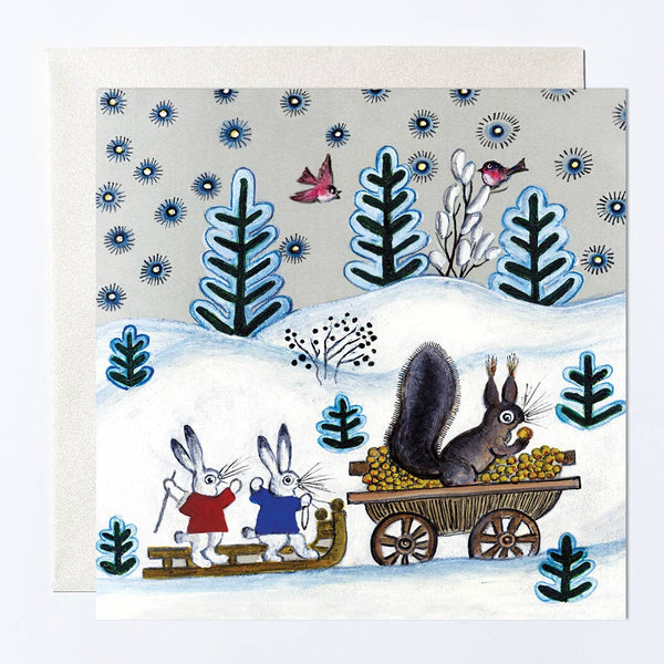 Squirrel and Bunnies Sled Card