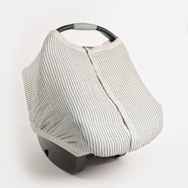 Cotton Muslin Car Seat Canopy: Grey Stripe