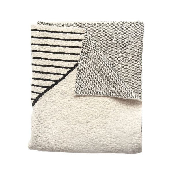 Cream and Black Cotton Knit Throw