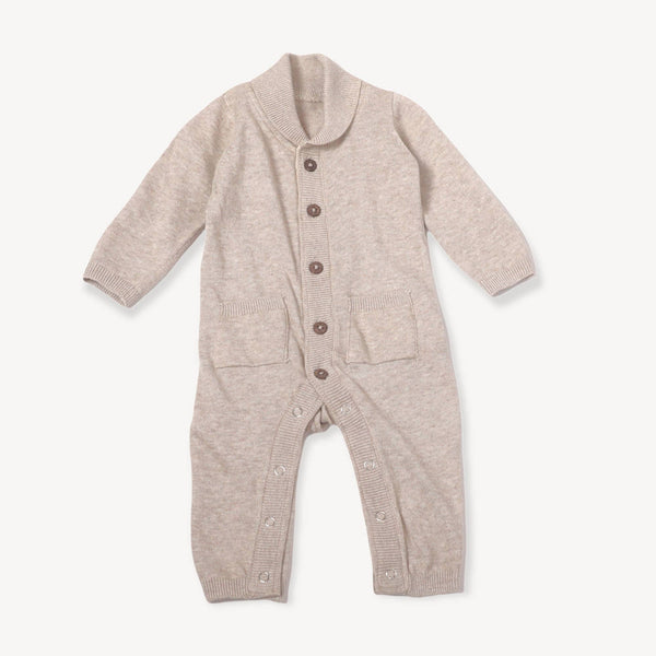 Milan Earthy Knit Shawl Collar Jumpsuit: Oatmeal Heather - DIGS