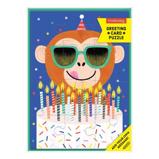 Monkey Cake Puzzle Birthday Card - DIGS