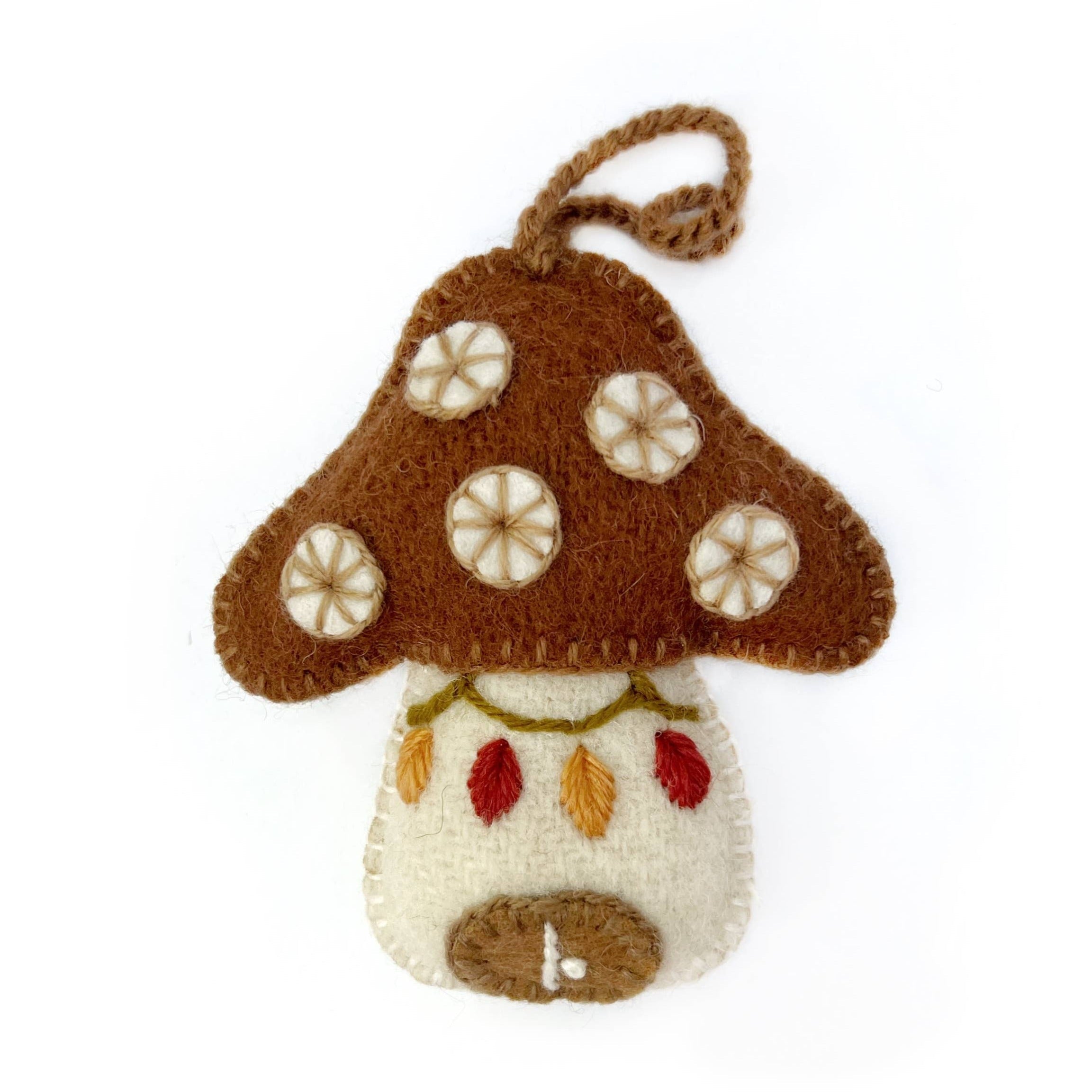 Mushroom House Embroidered Wool Ornament - DIGS