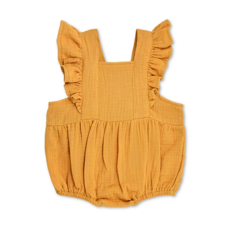 Mustard Muslin Flutter Sleeve Romper - DIGS