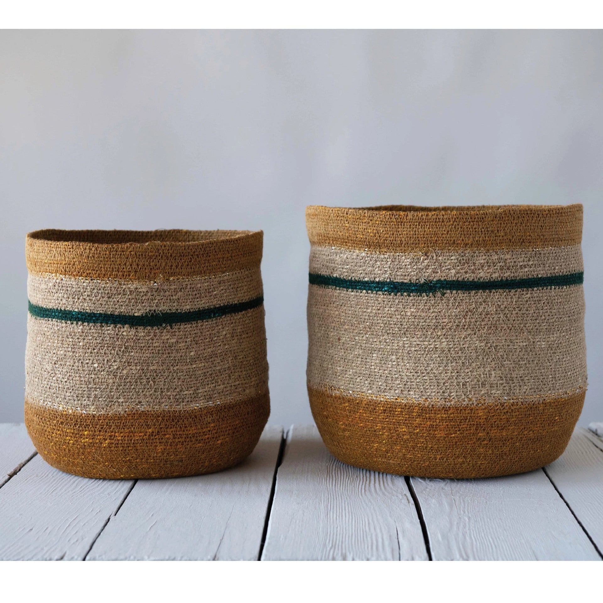 Natural Seagrass Striped Basket Set - DIGS
